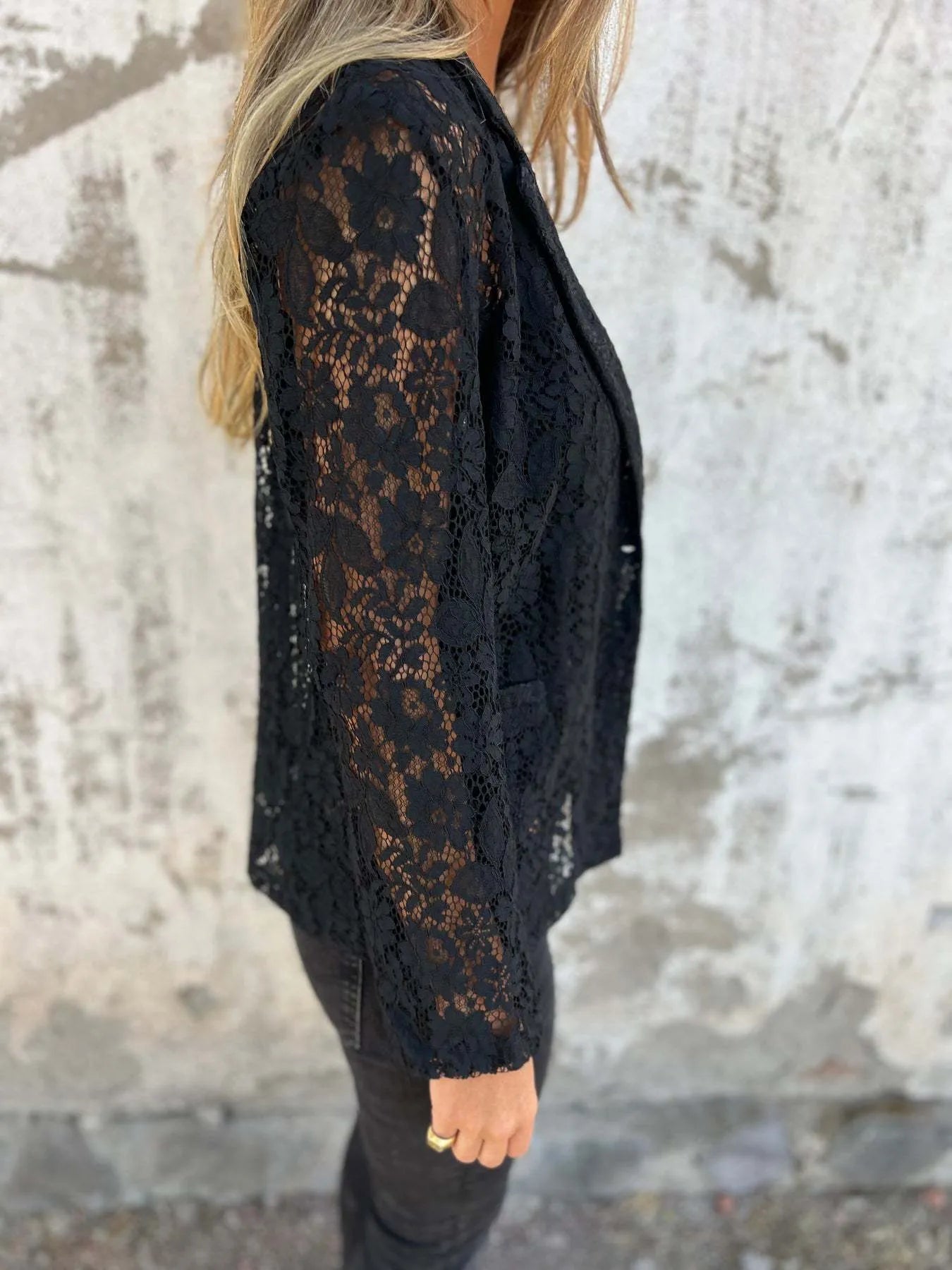 Full Size Lace Open-Front Blazer Plus Size - -