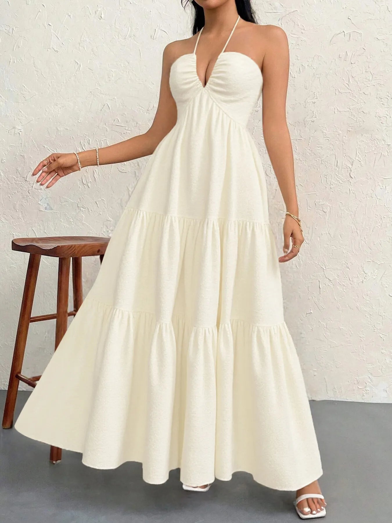 Luxe Halter Tiered Maxi Dress - Elevated Backless Statement - -