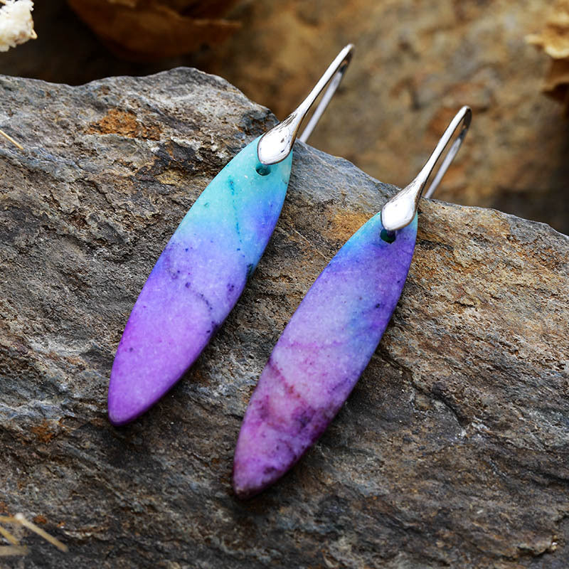 Artisan Geometric Stone Earrings - Blue Purple Silver One Size -