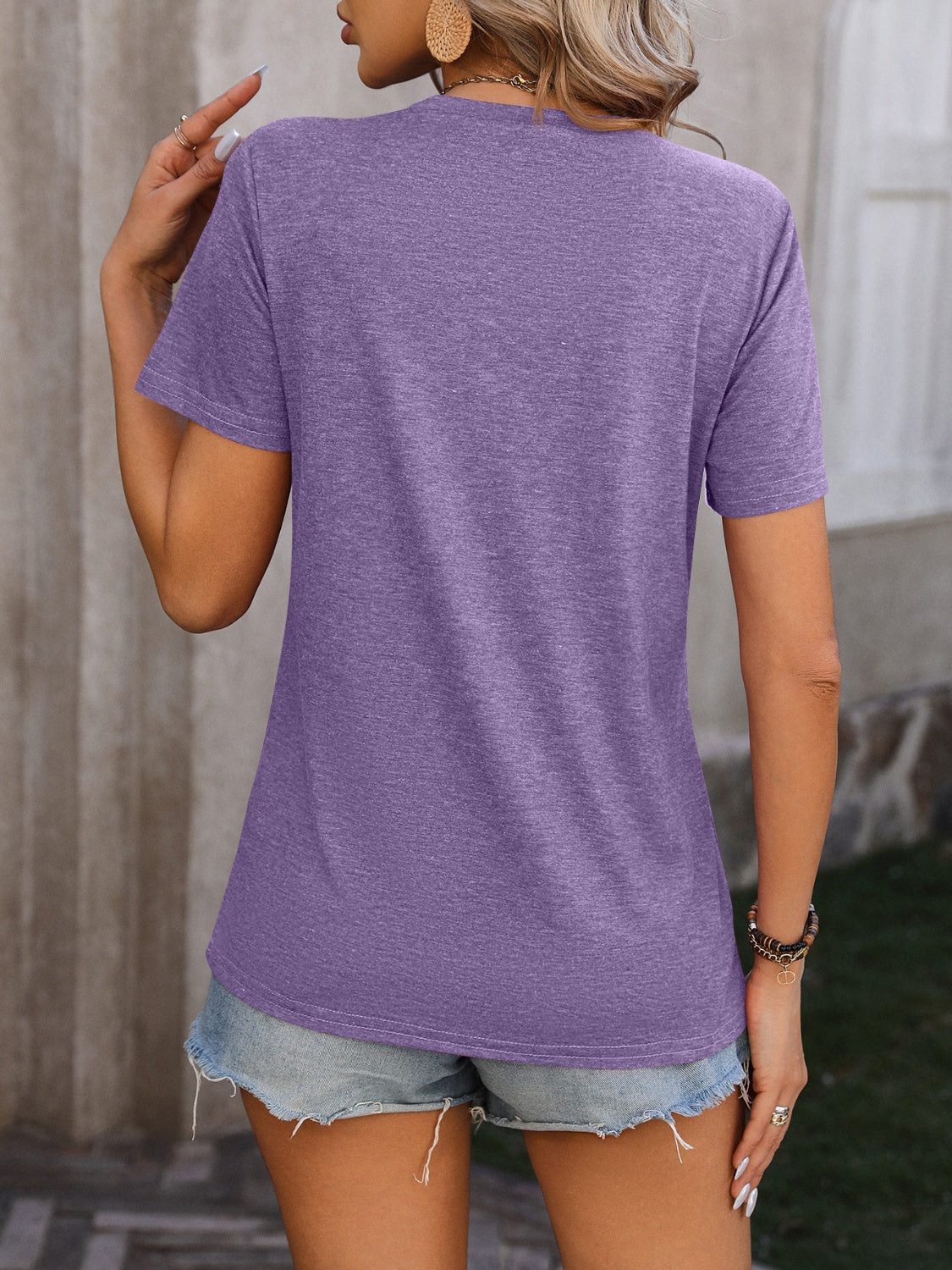 Mandy Heathered Round Neck Short Sleeve T-Shirt - -