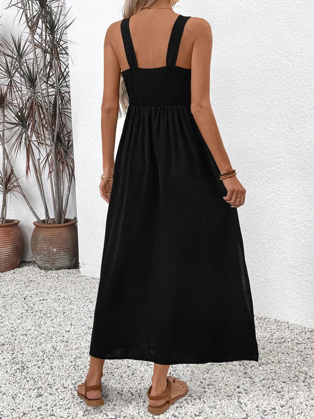 Perfee Embroidered Floral Side Slit Sleeveless Midi Dress – | Shannon’s Chique Boutique