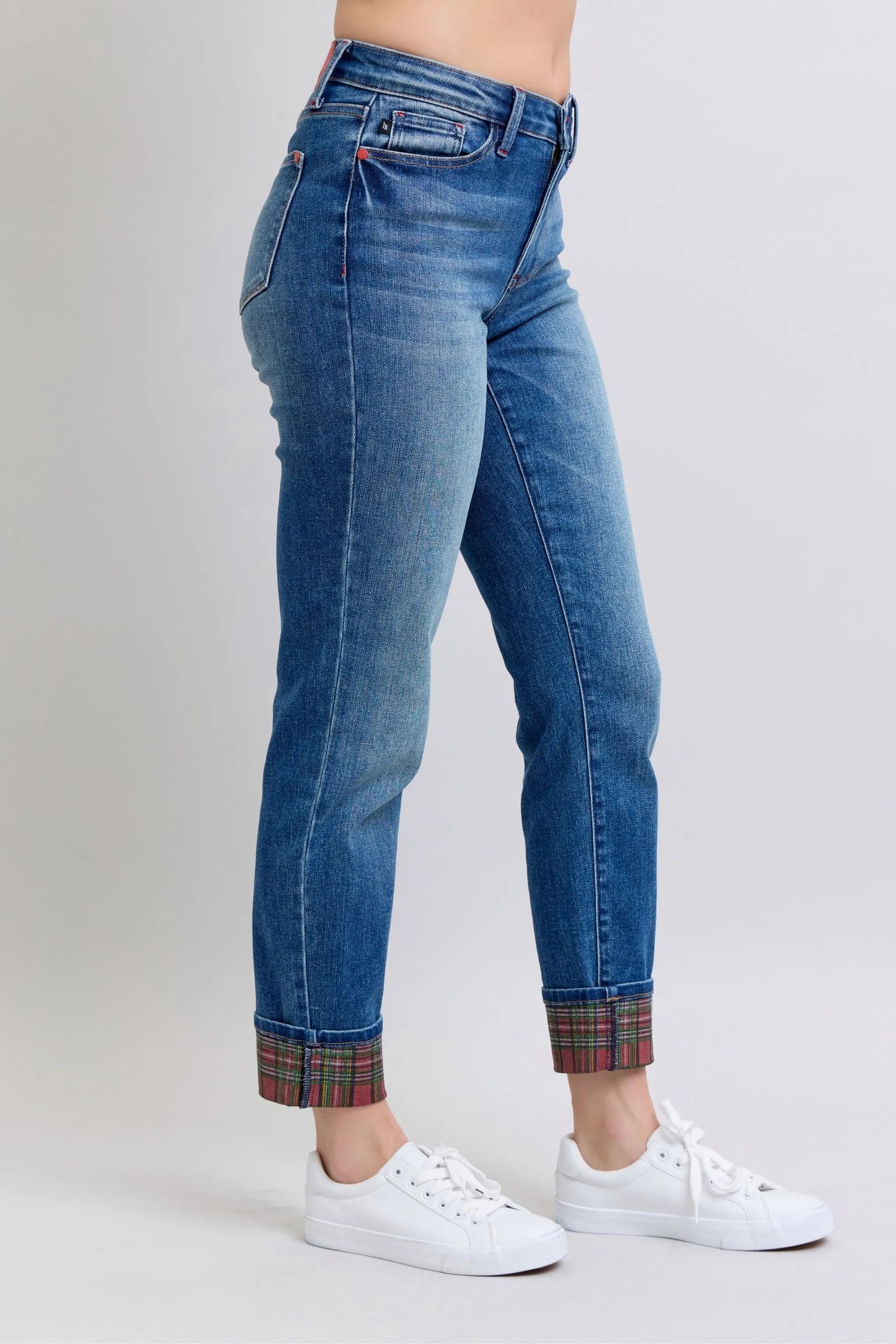 Judy Blue Full Size Mr Plaid Print Cuff Bf Jeans Plus Size – | Shannon’s Chique Boutique