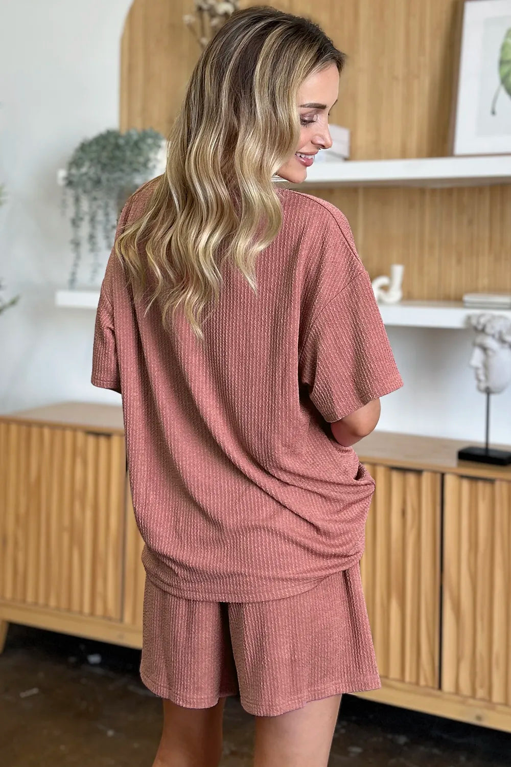 Double Take Full Size Round Neck Short Sleeve T-Shirt and Shorts Set - -