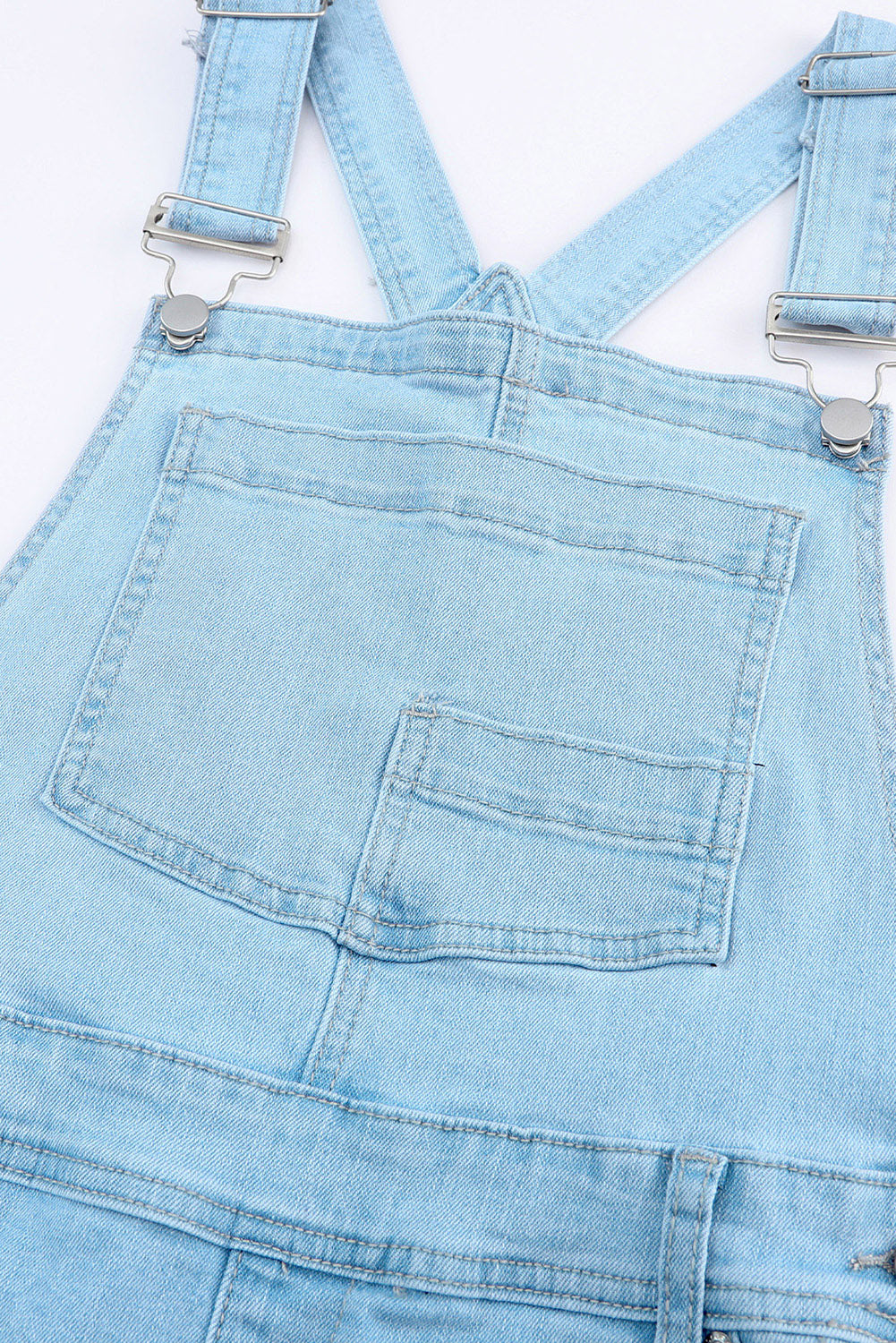 Distressed Denim Overalls with Pockets - -