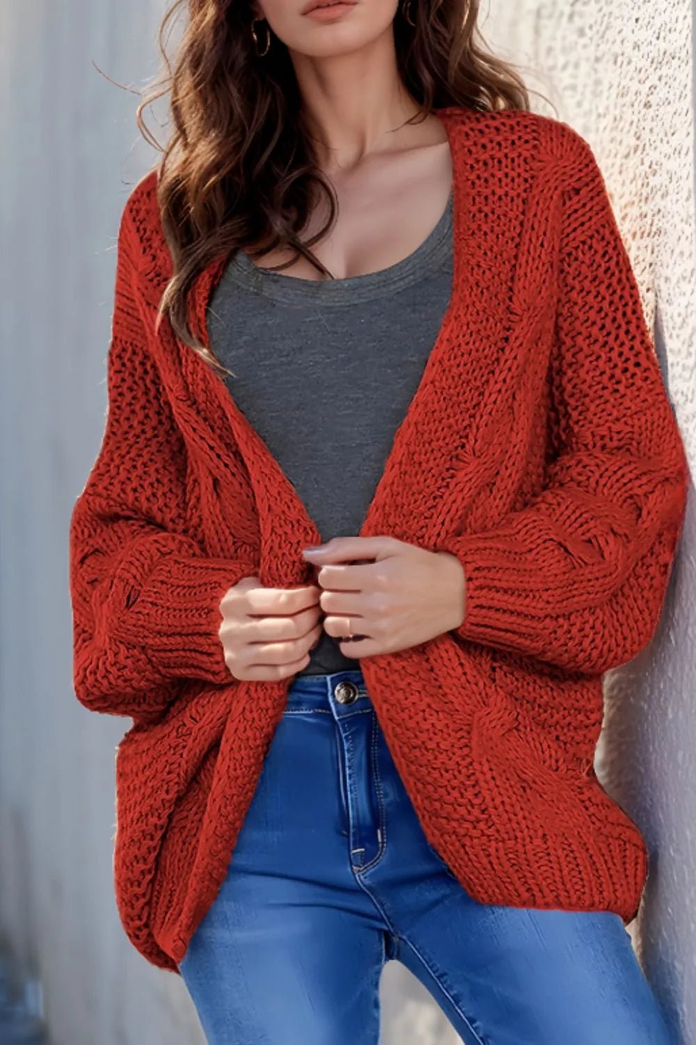 Cable - Knit Open Front Cardigan - Cozy Knitwear – | Shannon’s Chique Boutique