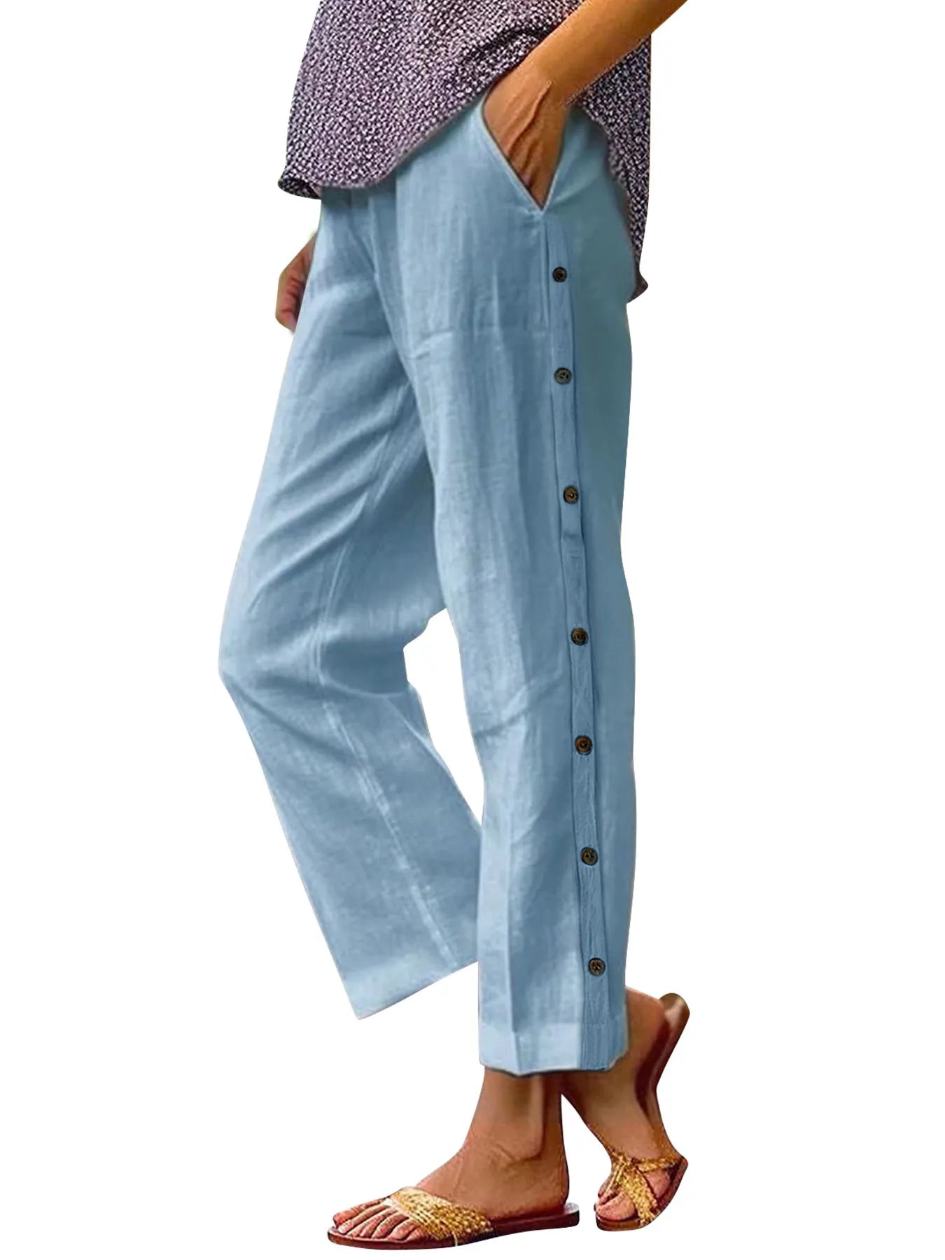 Coastal Stroll – Button Linen Pants – | Shannon’s Chique Boutique
