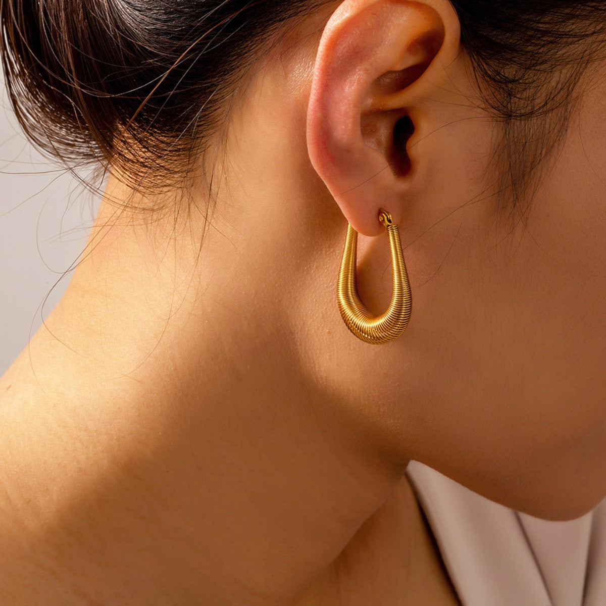 Modern U Shape Hoop Earrings - Gold One Size -