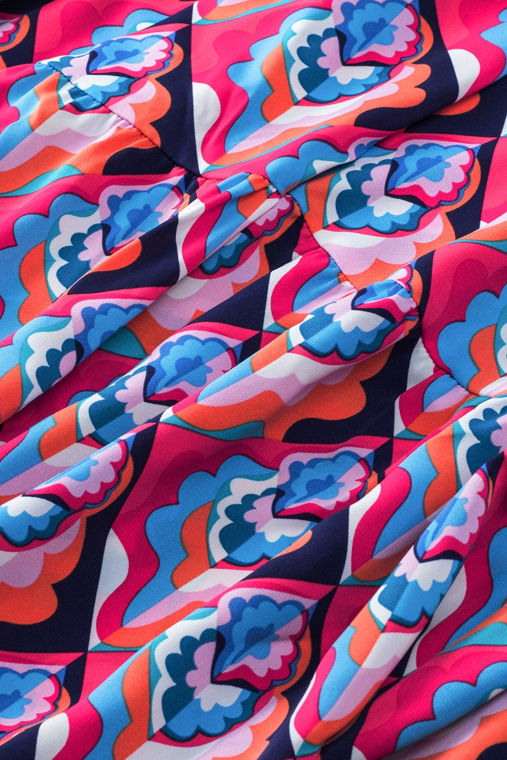 Printed Collared Neck Long Sleeve Midi Dress - -