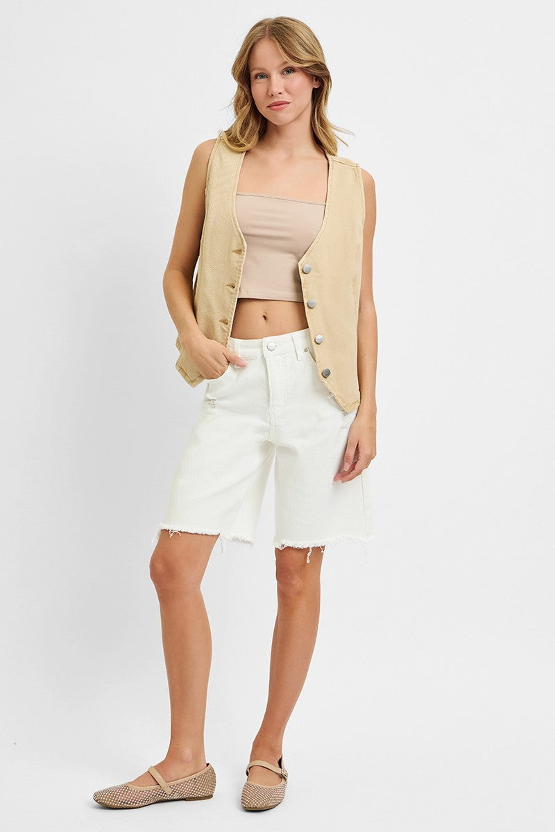 RISEN Full Size V Neck Button Down Vest Plus Size - -