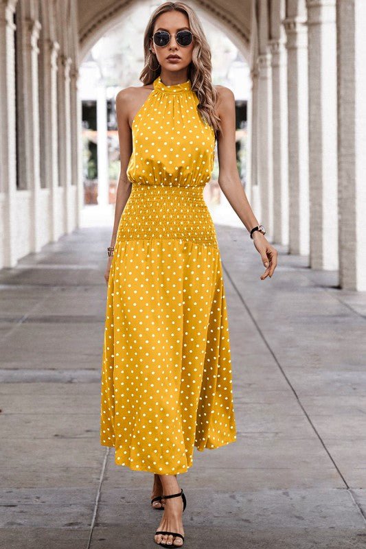 Polka Dot Halter Maxi Dress - Vintage Inspired – | Shannon’s Chique Boutique