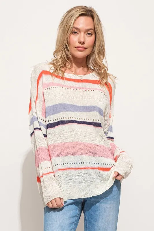 Lightweight Striped Coastal Sweater – Casual Loose Fit | SCB Boutique.