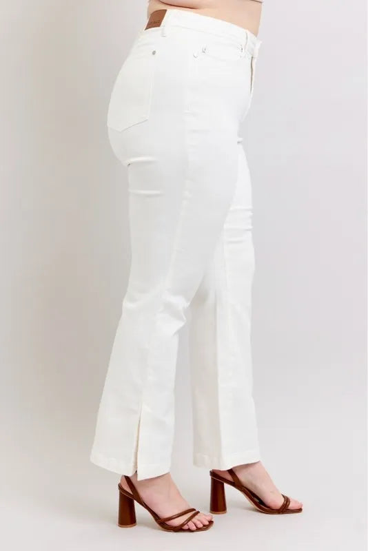 Judy Blue Full Size High Waist Side Slit Slim Bootcut Jeans Plus Size.