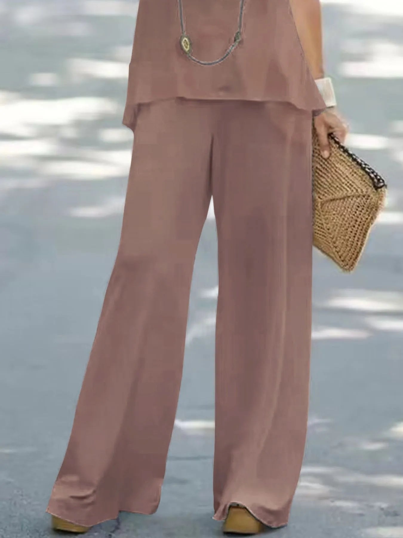 Halter Top and Wide Leg Pants Matching Set - -