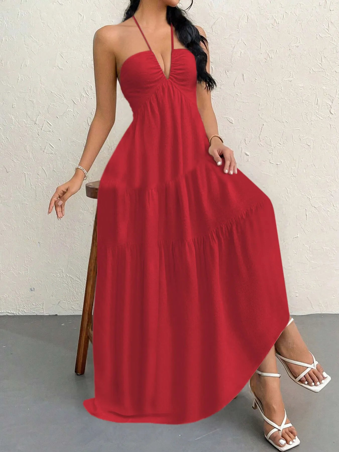 Luxe Halter Tiered Maxi Dress - Elevated Backless Statement - -
