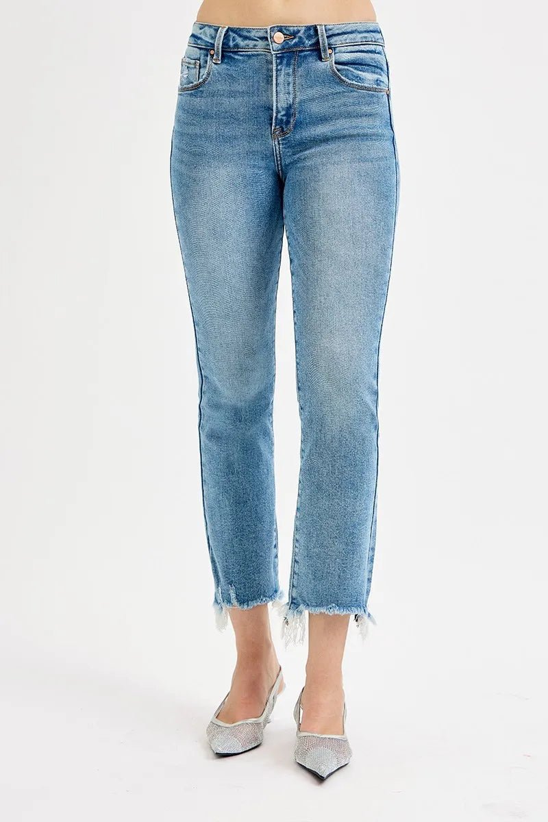 RISEN Full Size High Rise Crop Straight Slim Jeans Plus Size - MEDIUM -