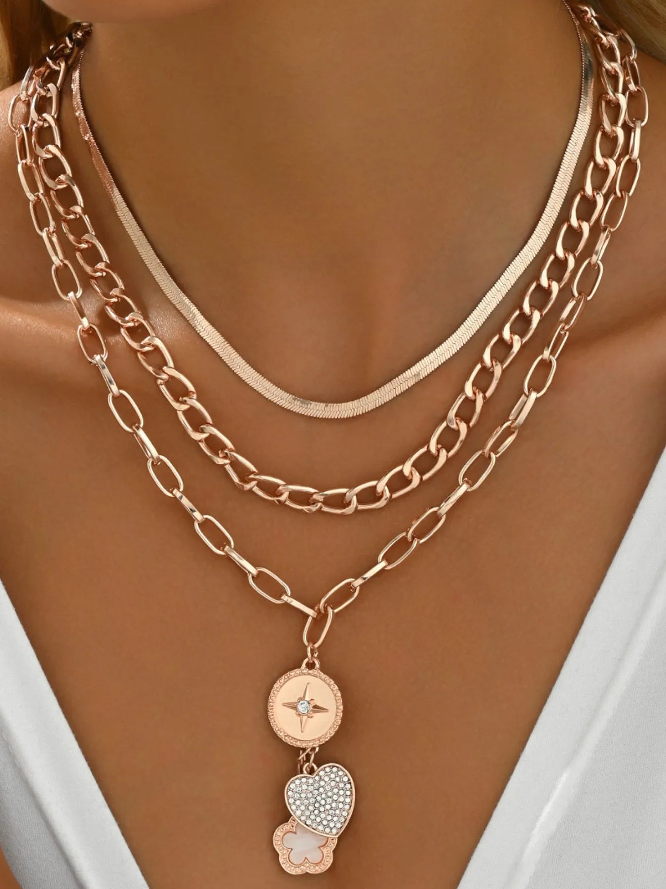 Stainless Steel Layered Necklace - Copper One Size -