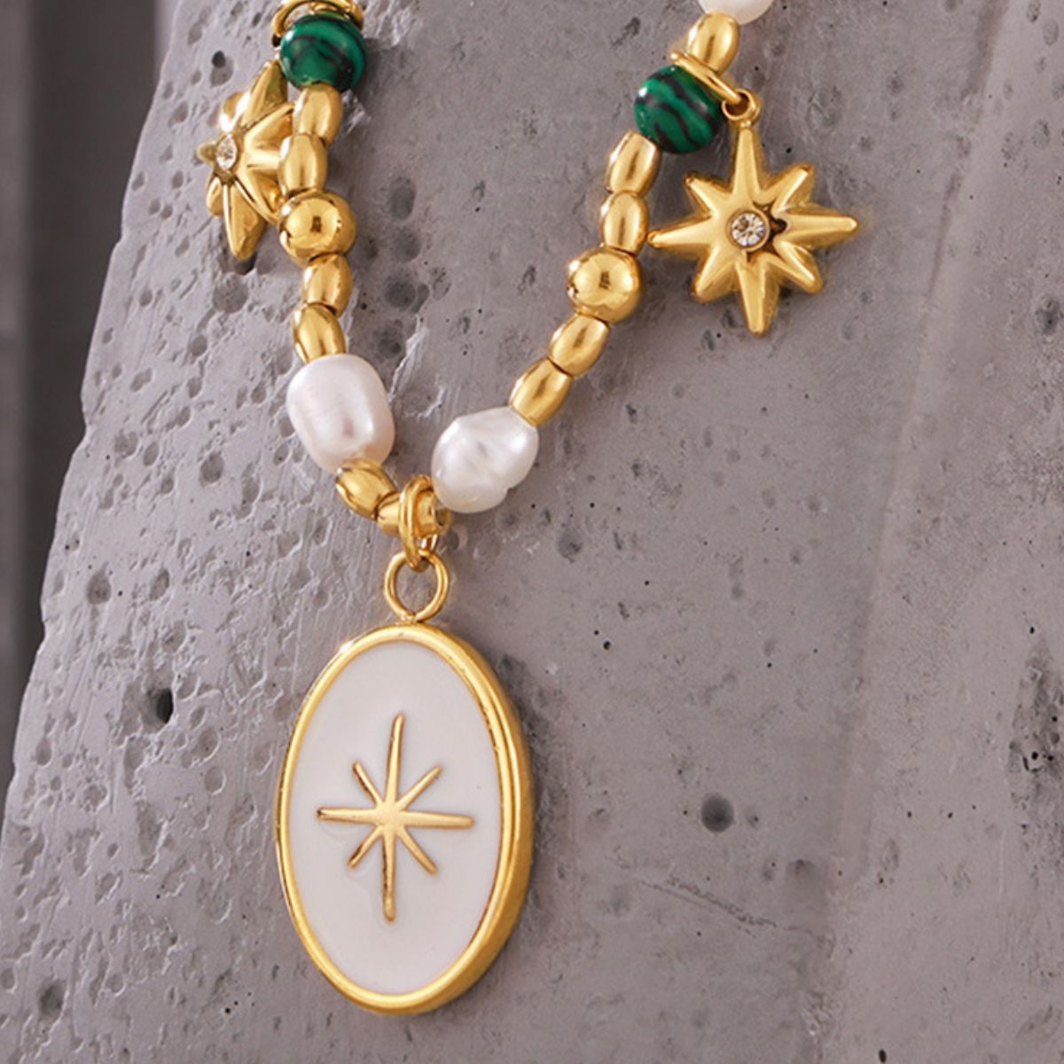 Titanium Steel Freshwater Pearl Oval Pendant Necklace - -