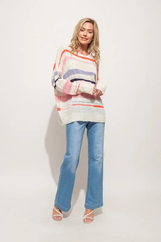 Lightweight Striped Coastal Sweater – Casual Loose Fit | SCB Boutique.