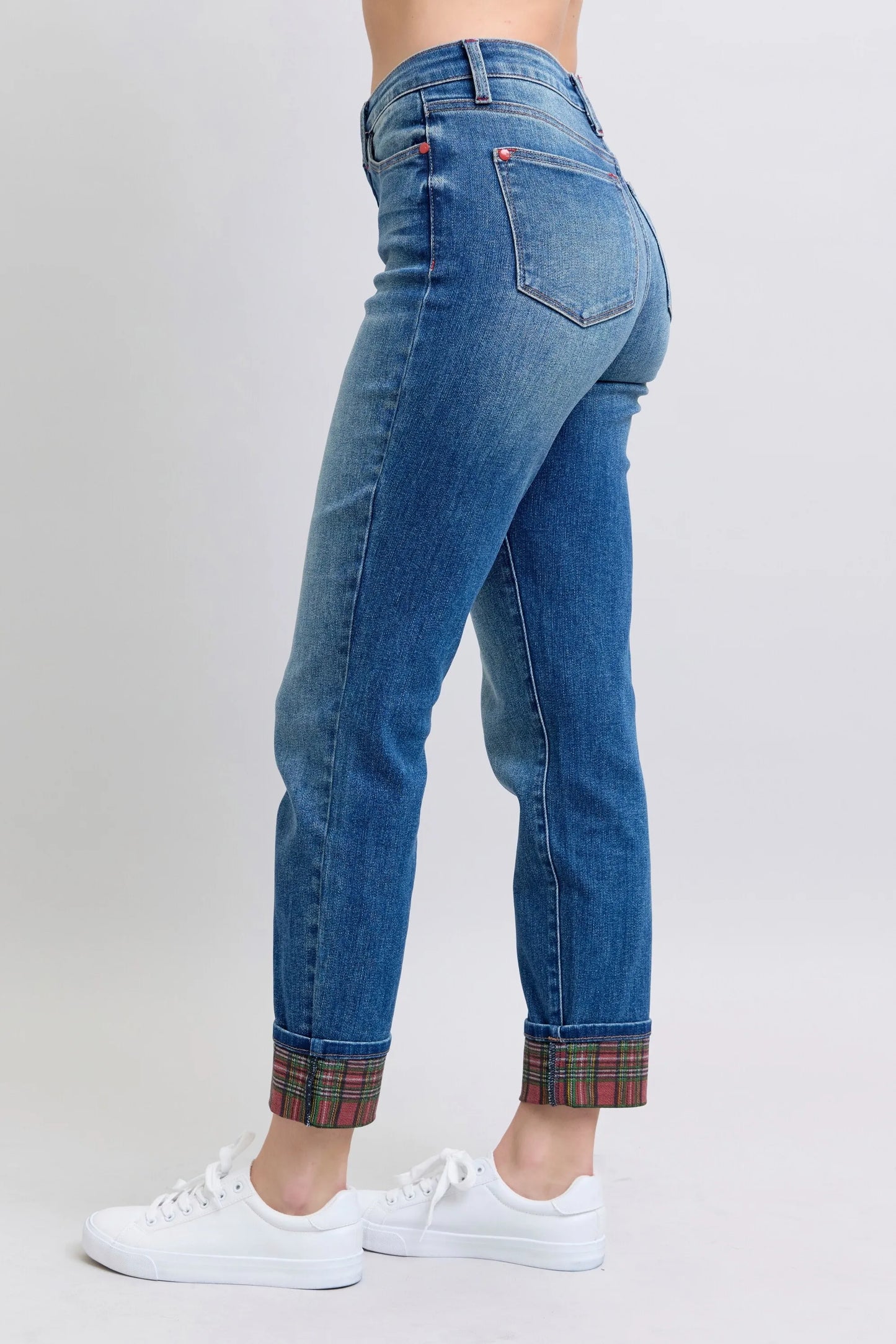 Judy Blue Full Size Mr Plaid Print Cuff Bf Jeans Plus Size – | Shannon’s Chique Boutique