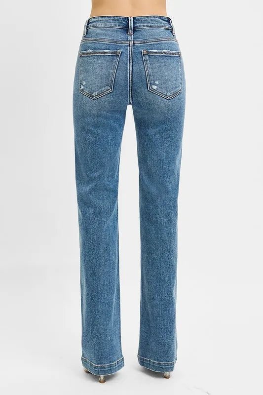 RISEN Full Size Distressed Detail Bootcut Jeans Plus Size - -
