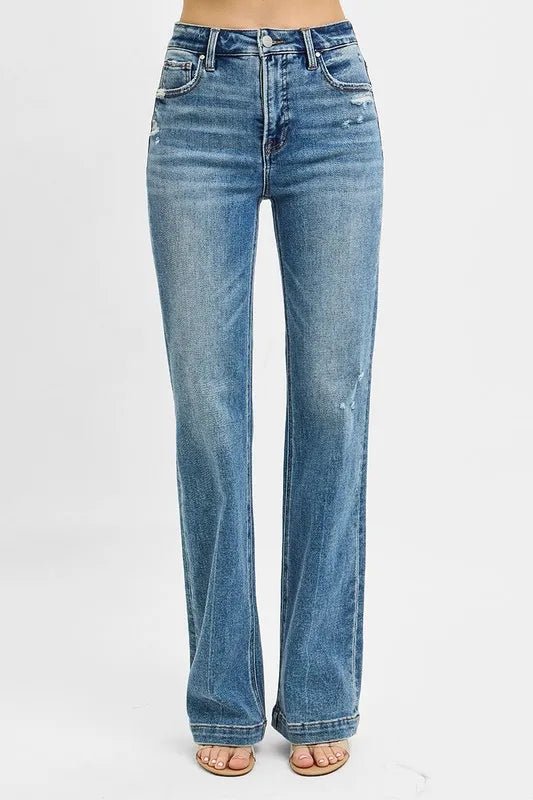 RISEN Full Size Distressed Detail Bootcut Jeans Plus Size - -