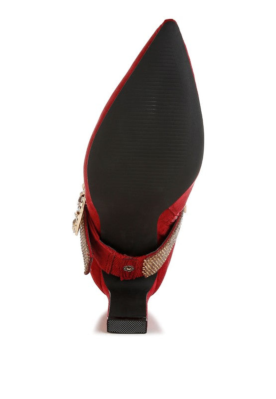 Asagao Diamante & Rhinestones Strap Boots - -