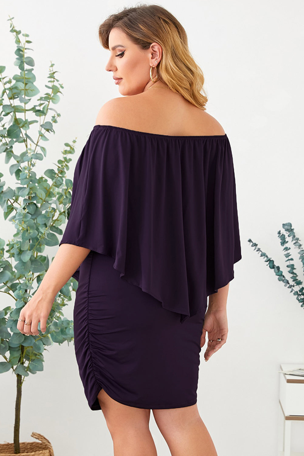 Full Size Off-Shoulder Half Sleeve Dress - -