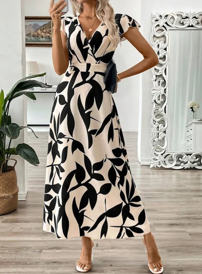 Printed Surplice Wrap Midi Dress - Flattering Wrap Dress – | Shannon’s Chique Boutique