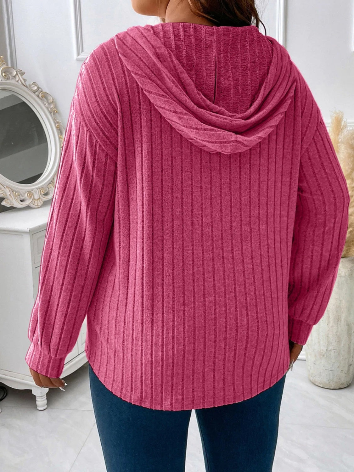 Plus Size Cozy Drawstring Hoodie Tee (Curve Confidence) - -