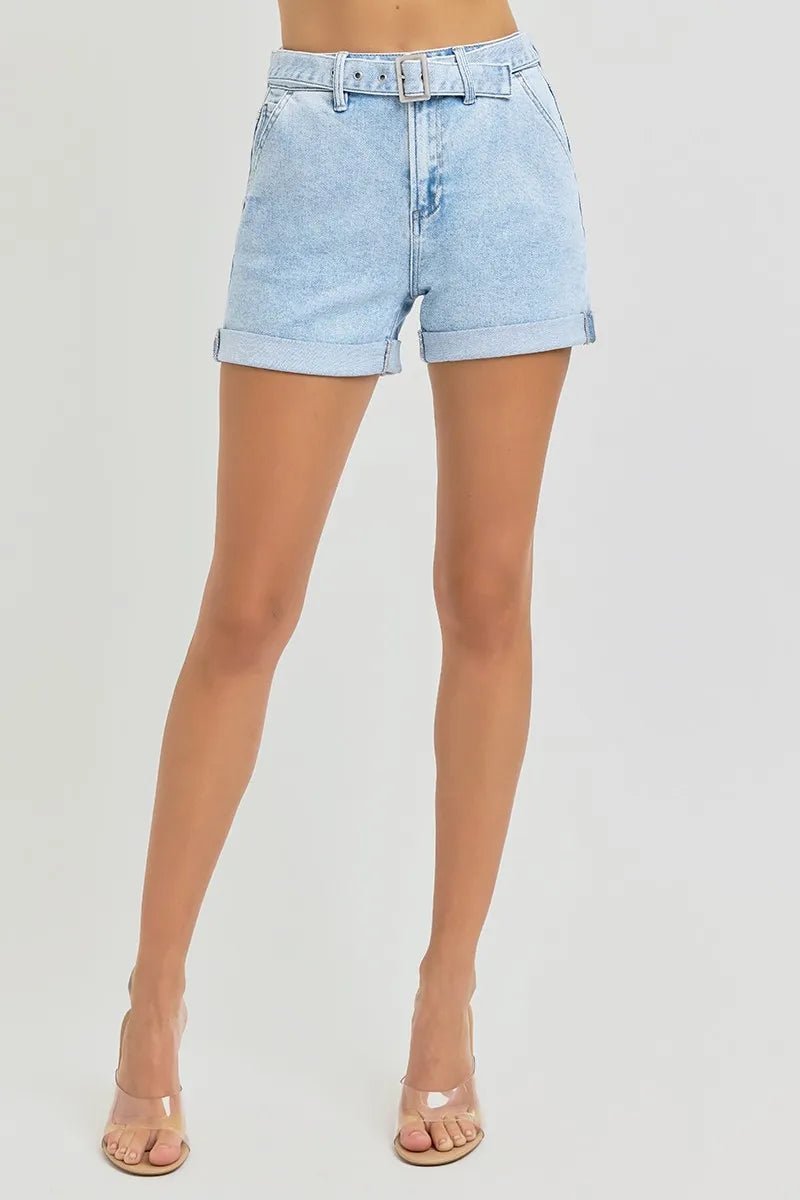 RISEN Full Size High Rise Belted Roll Up Shorts Plus Size - -