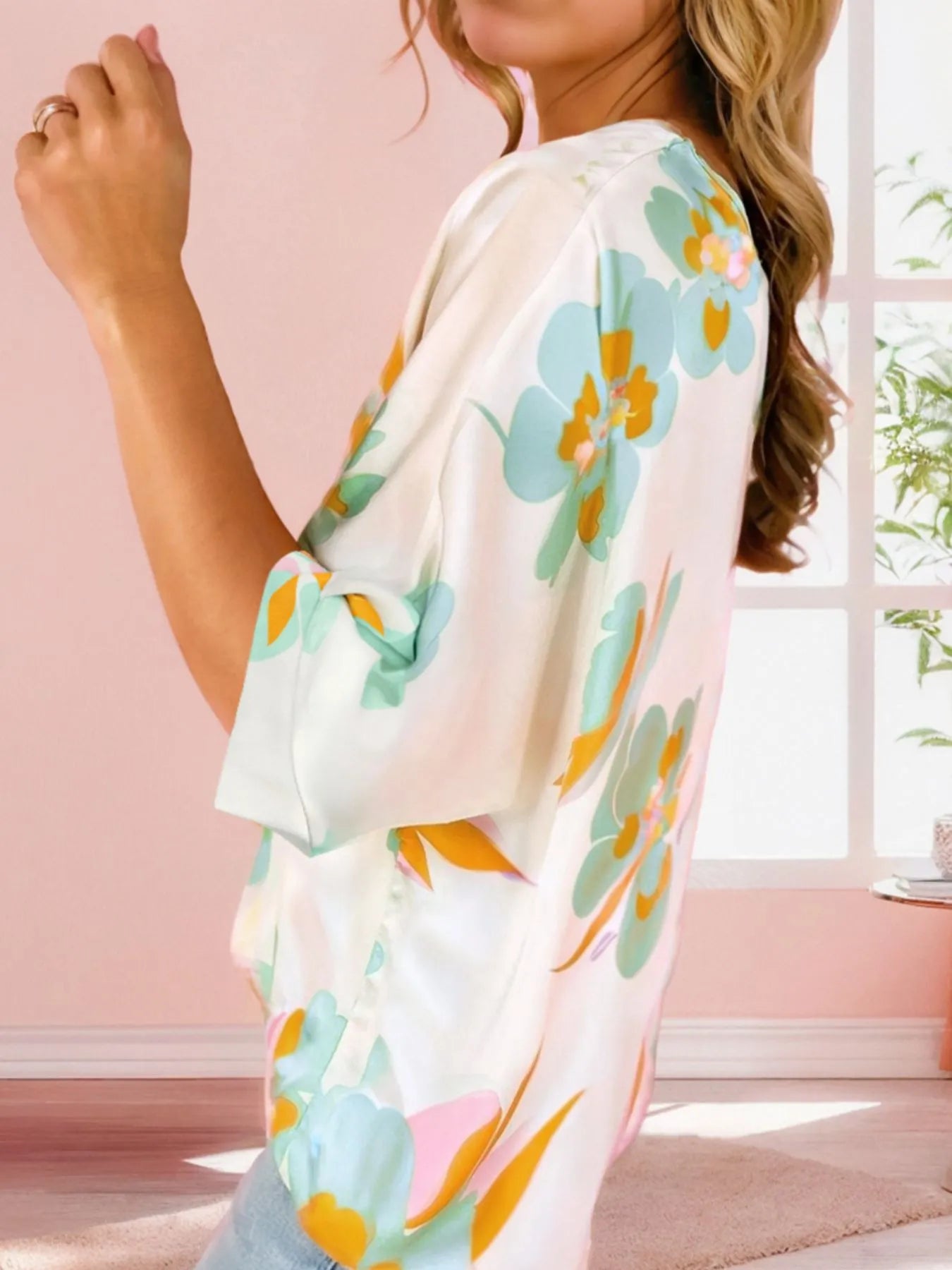 Floral Print Loose Fit V Neck Half Sleeve Blouse – | Shannon’s Chique Boutique