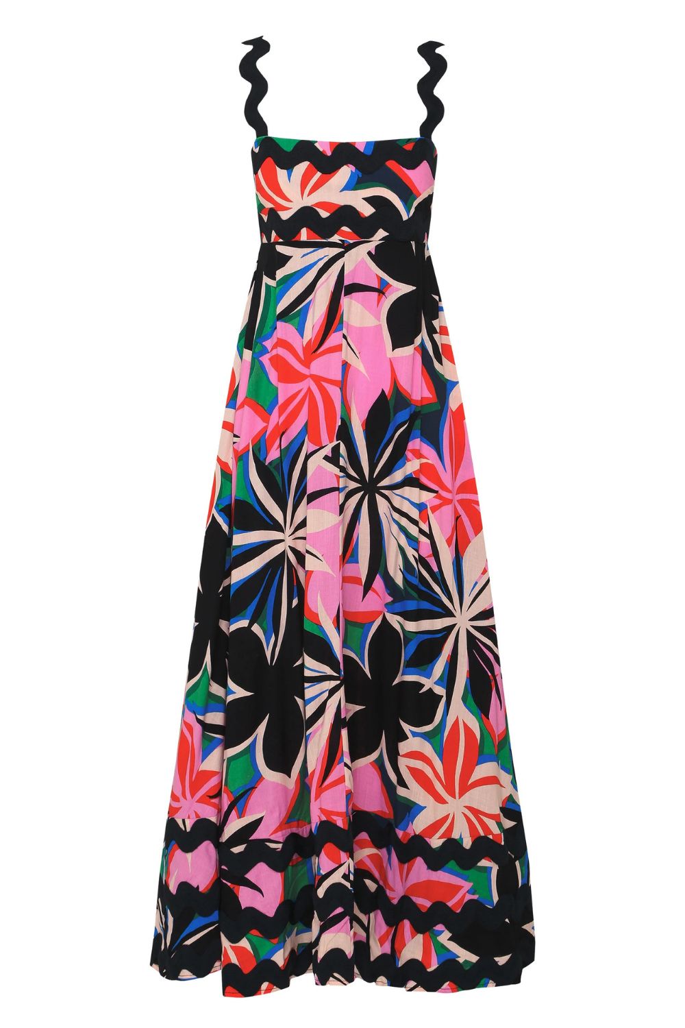 Printed Square Neck Wide Strap Dress - -