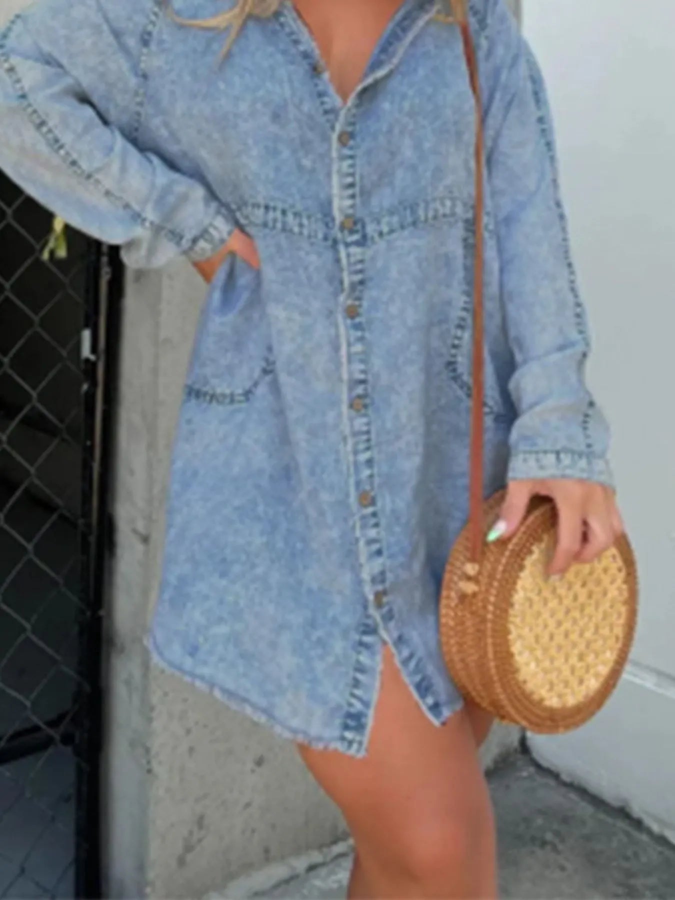 Full Size Button - Front Long Sleeve Denim Shirt Dress Plus Size – | Shannon’s Chique Boutique