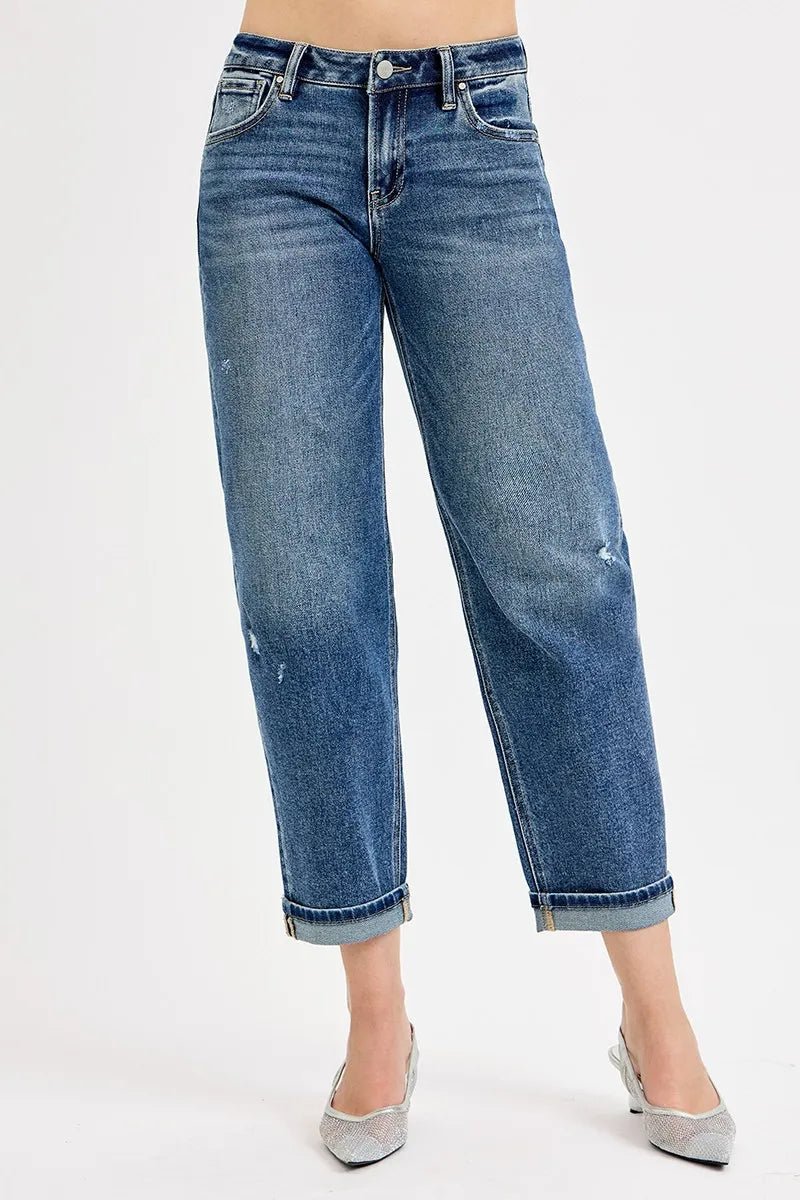 RISEN Full Size Low Rise Crop Boyfriend Jeans Plus Size - -