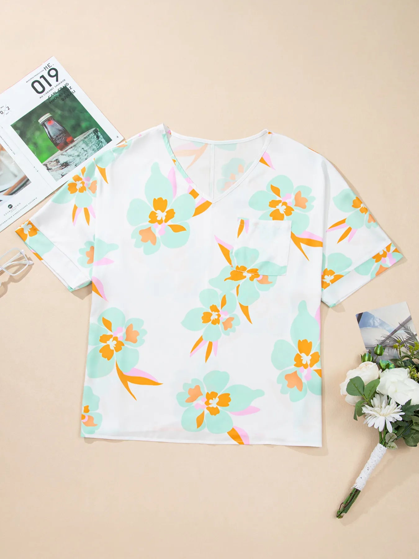 Floral Print Loose Fit V Neck Half Sleeve Blouse – | Shannon’s Chique Boutique