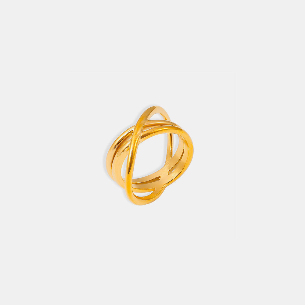 18K Gold-Plated Crisscross Ring - -