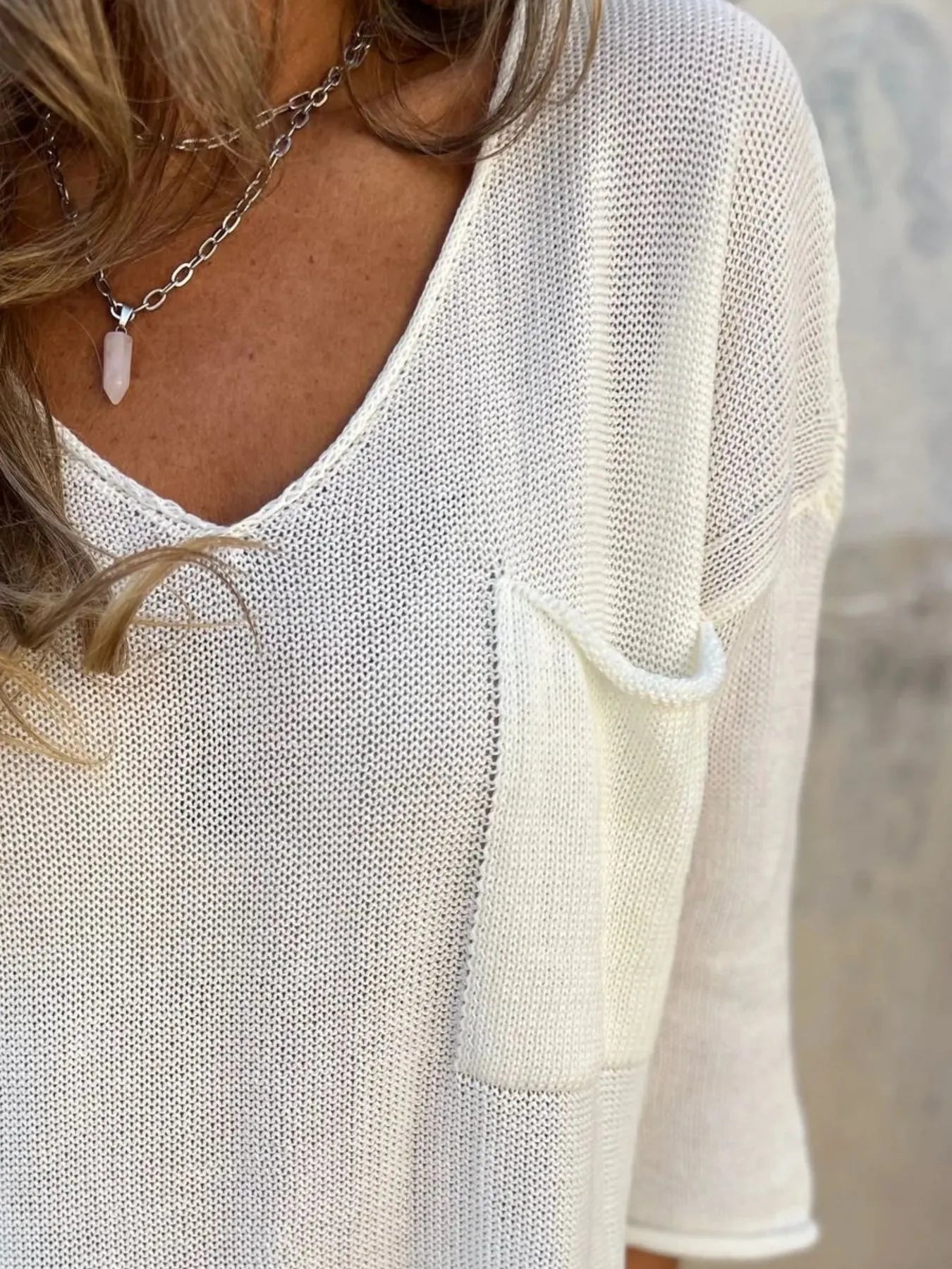 Full Size Casual V-Neck Knit Sweater Plus Size - -