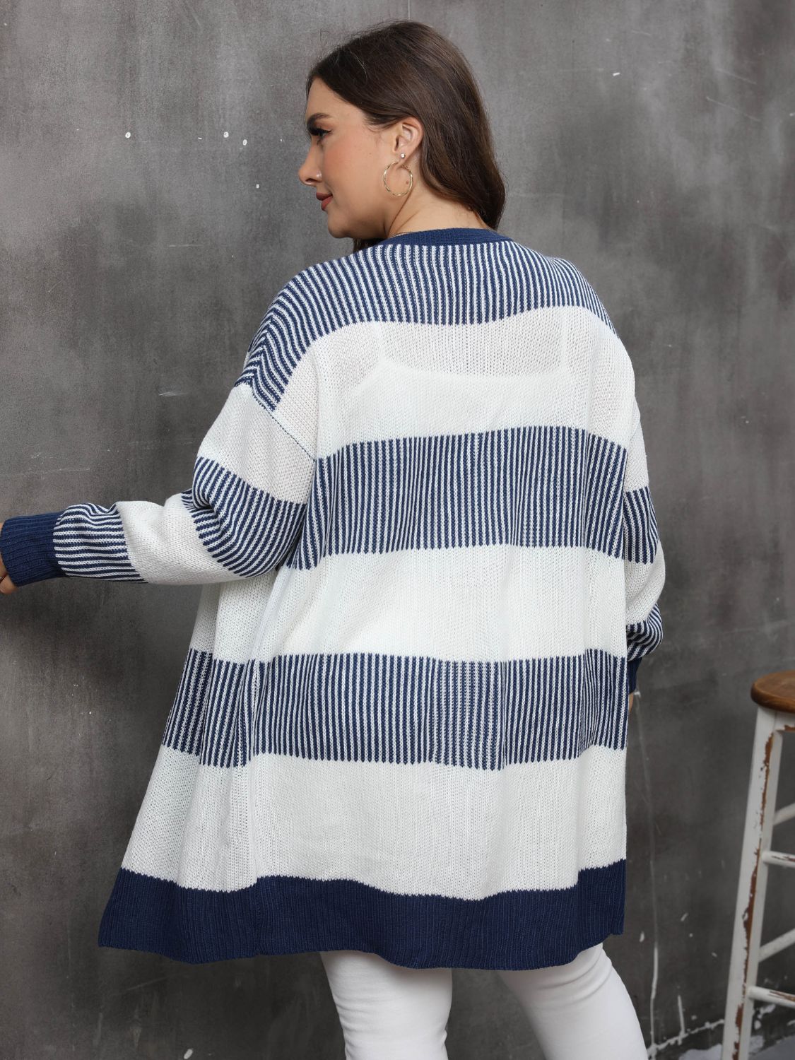 Plus Size Open Front Long Sleeve Cardigan - -