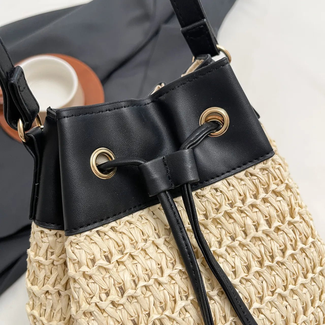 Limoncello Days – Raffia Bucket Crossbody - -
