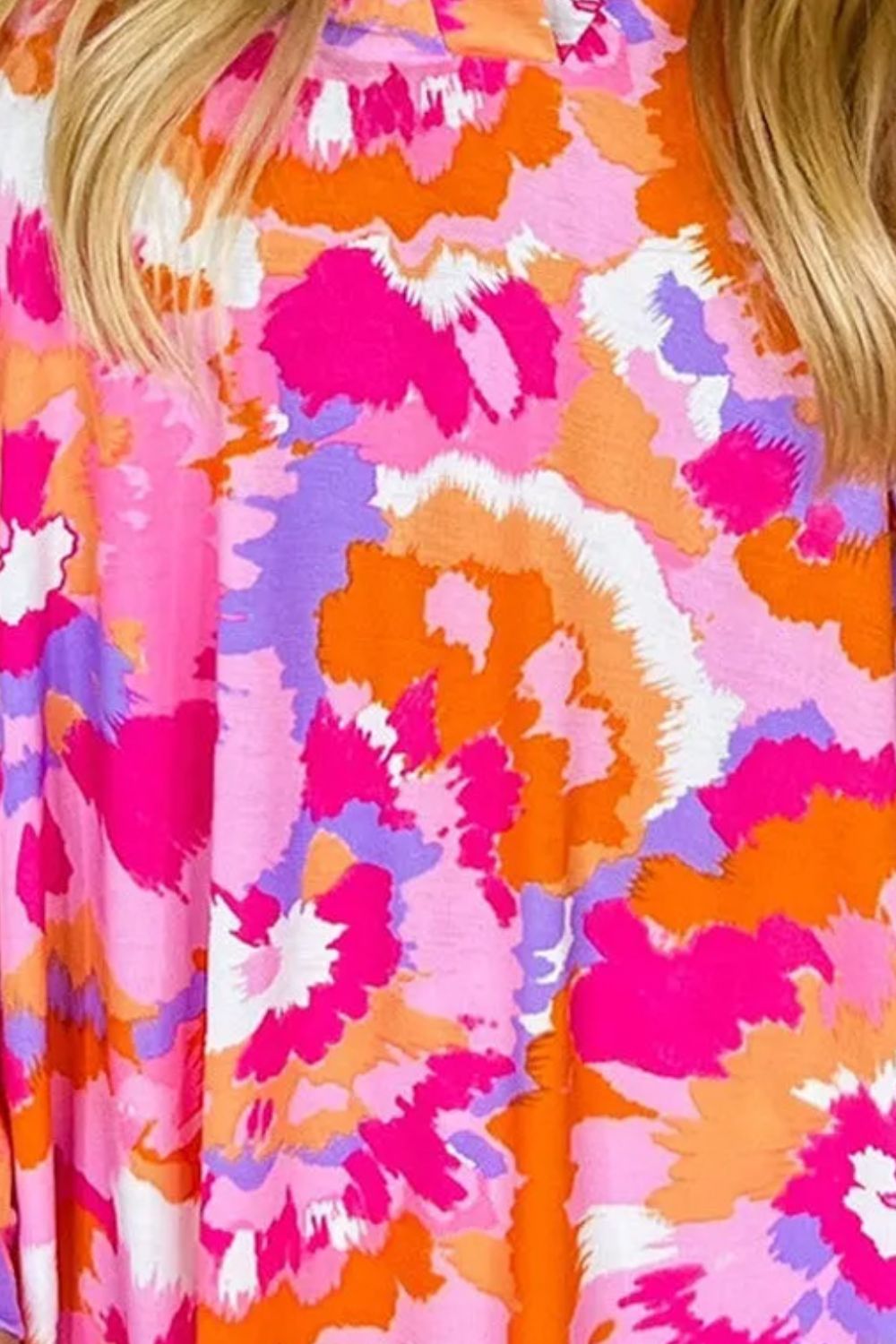 Printed Notched Long Sleeve Blouse - -