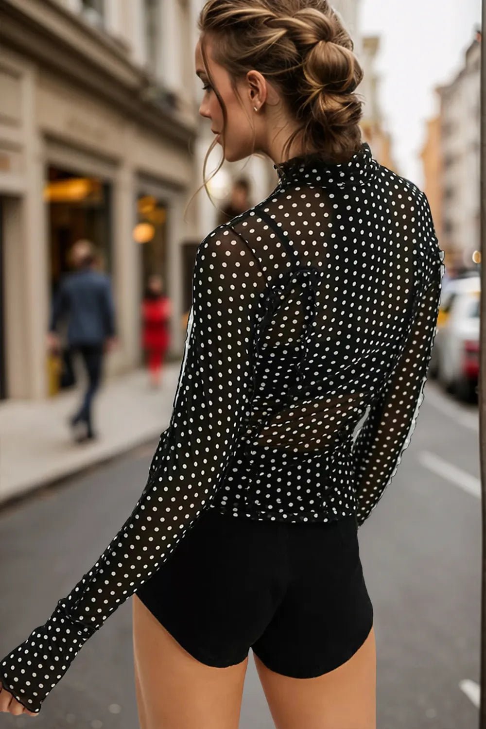 Oh Full Size Frill Printed Mock Neck Long Sleeve Top - -