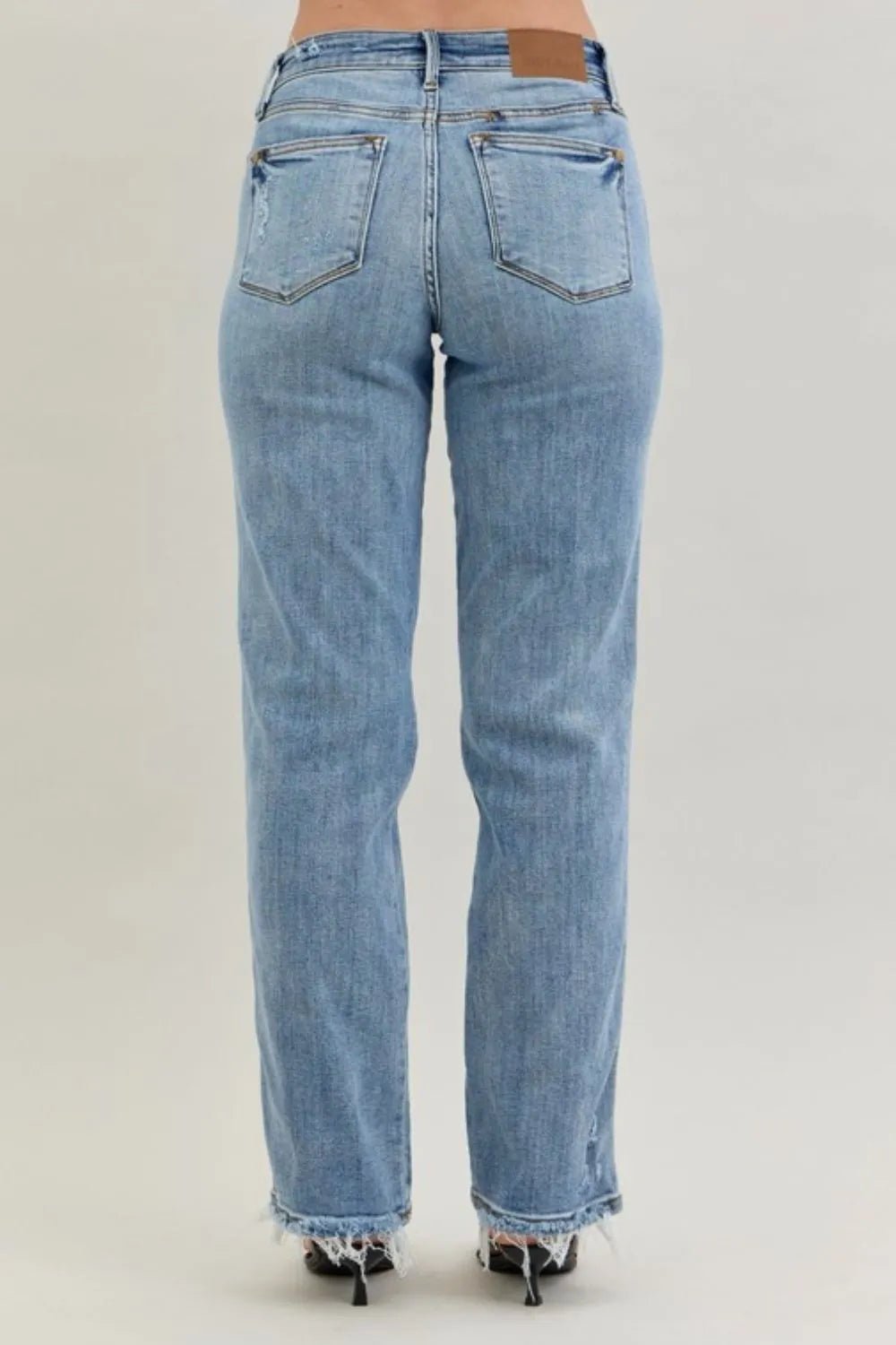 Judy Blue Frayed Hem Cell Phone Pocket Dad Jeans – | Shannon’s Chique Boutique