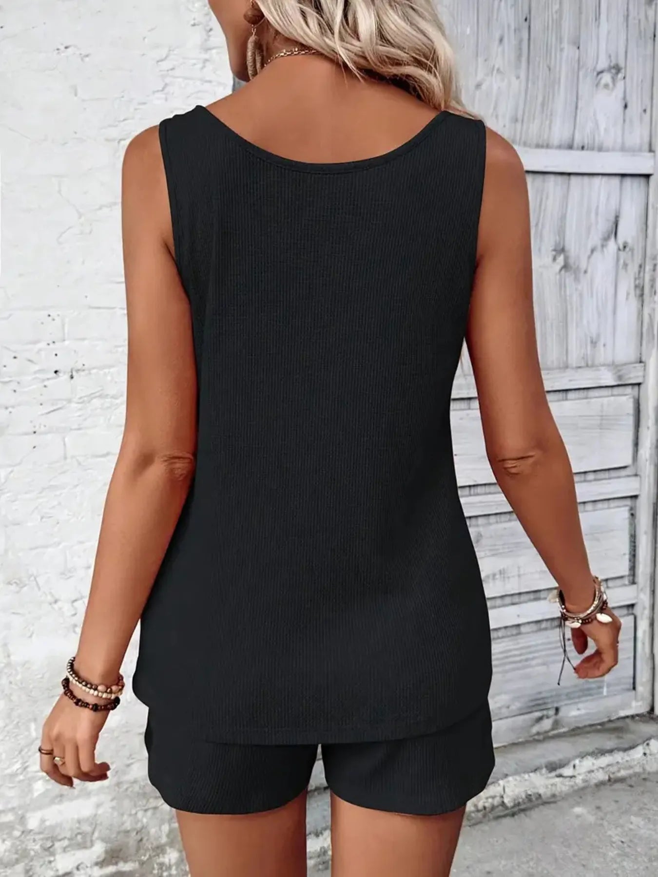 Scoop Neck Tank and Shorts Set - -