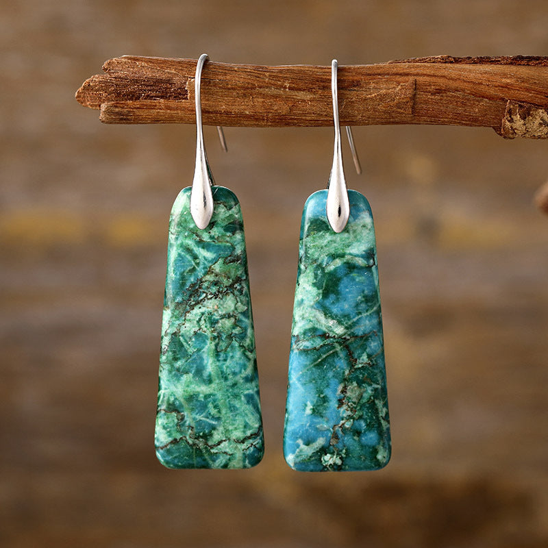 Earthy Copper Stone Drop Earrings - Green Silver One Size -