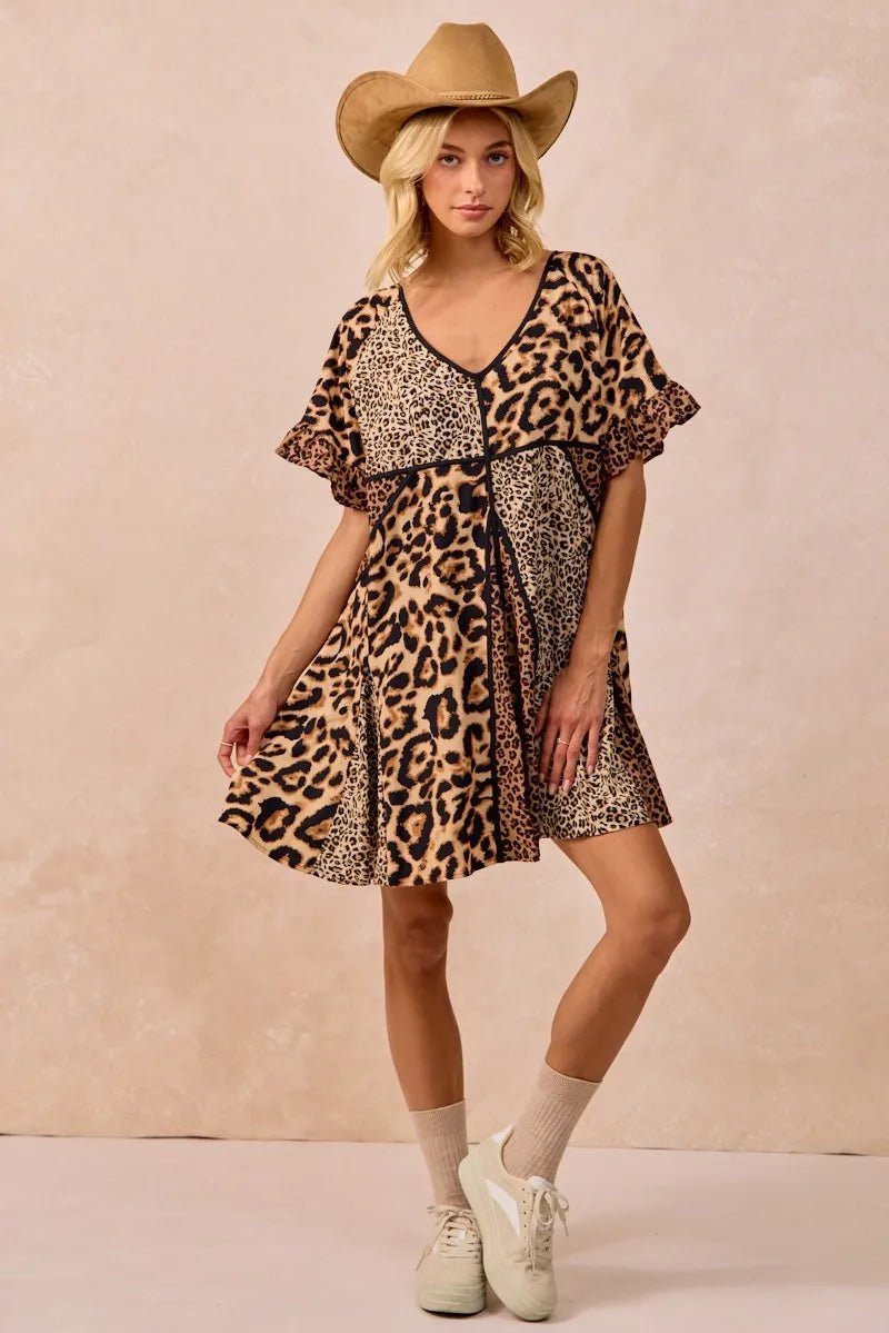 BiBi Leopard Prints Mix and Match Short Sleeves Dress - LEOPARD MIX -
