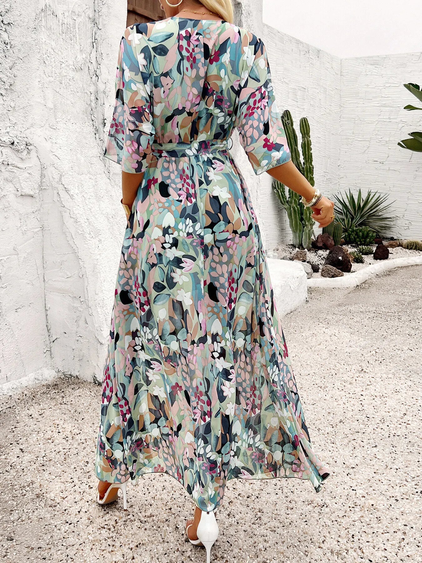 Slit Printed Surplice Half Sleeve Maxi Dress – | Shannon’s Chique Boutique