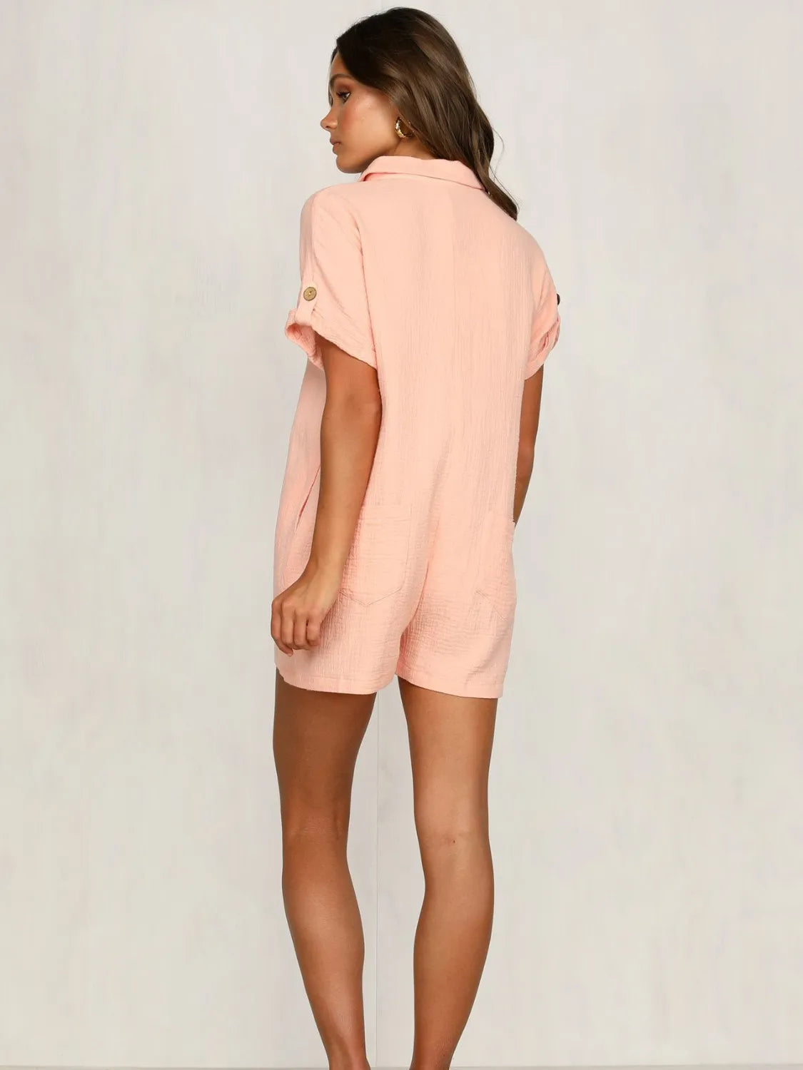 Button Front Short Sleeve Romper - -