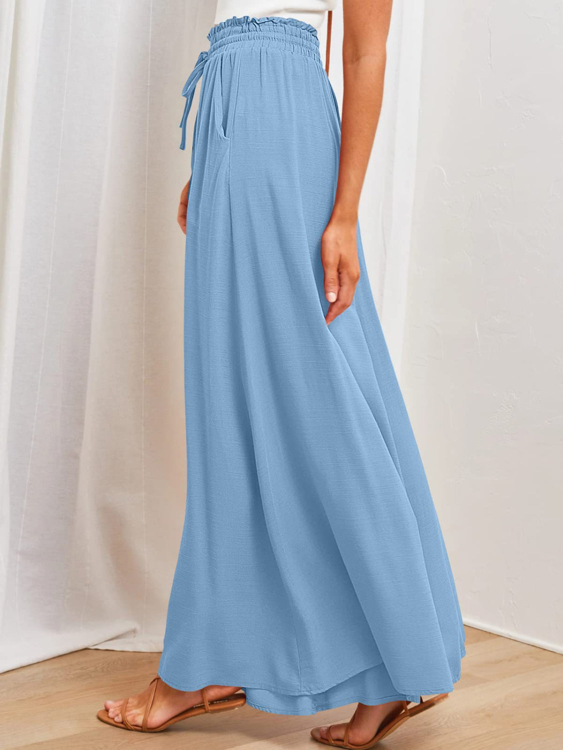 Wide Leg Pants with Pockets - -