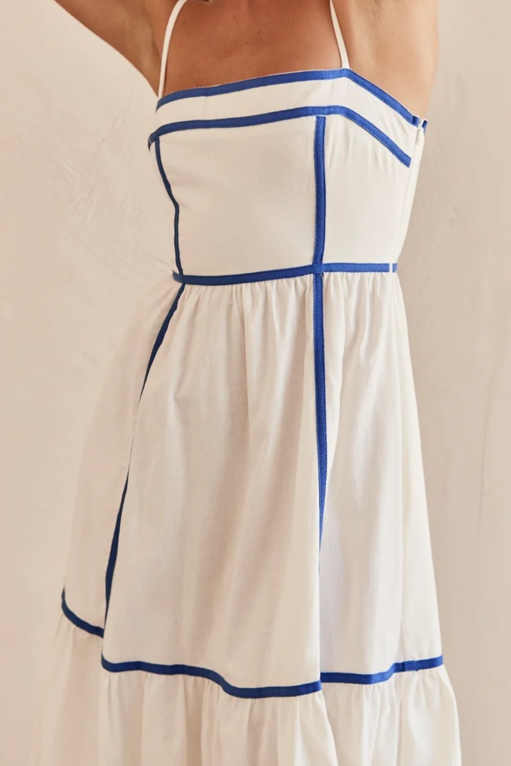 Contrast Trim Square Neck Midi Cami Dress - -