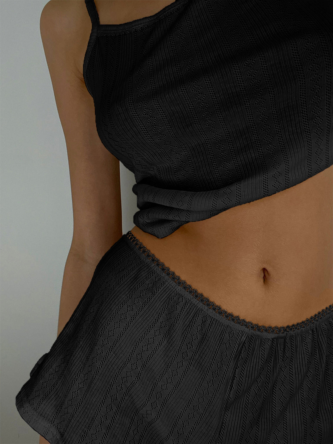 Square Neck Cami and Shorts Set - -